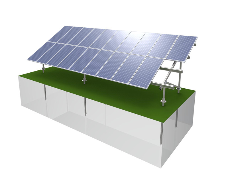 Concrete Base Solar Panel Ground Mounting Systems Double Pole Type